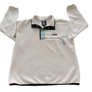 Columbia Sherpa Fleece Pullover XL Cream Snap Neck Chest Pocket Teddy Jacket